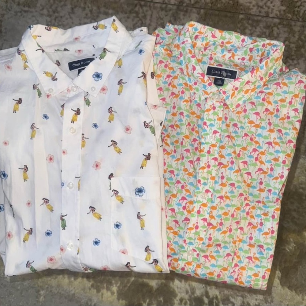 2 Club Room White and Multicolor Casual Button Down Shirts